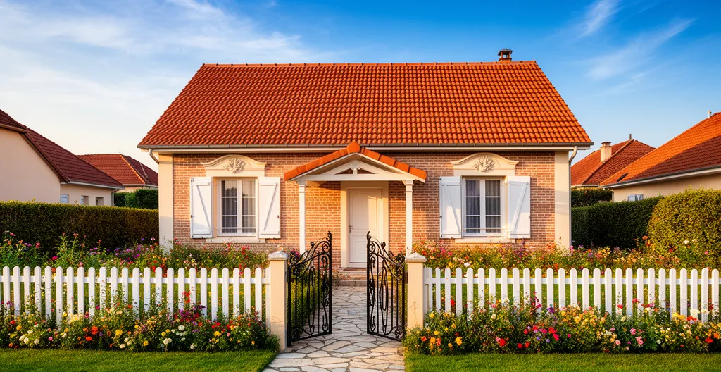 Maison individuelle avec jardin dans une banlieue française ensoleillée