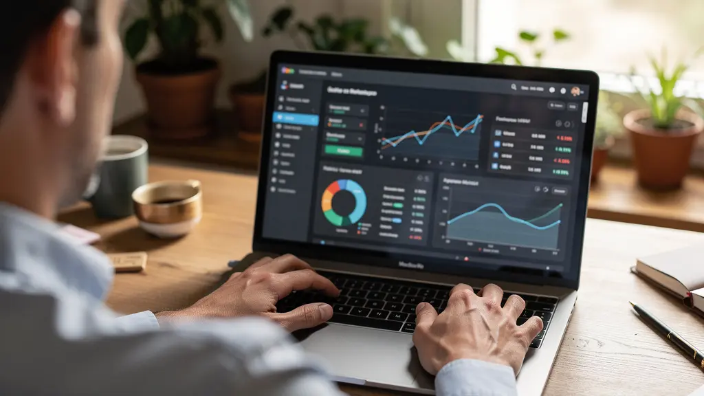 Personne analysant ses finances sur ordinateur portable dans bureau à domicile