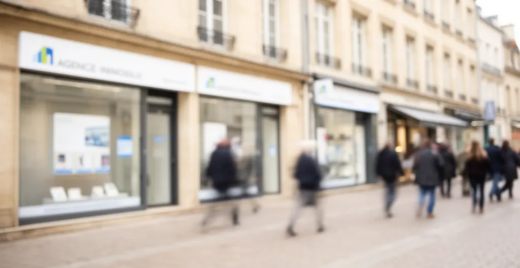 Rue dijonnaise avec vitrines d'agences immobilières